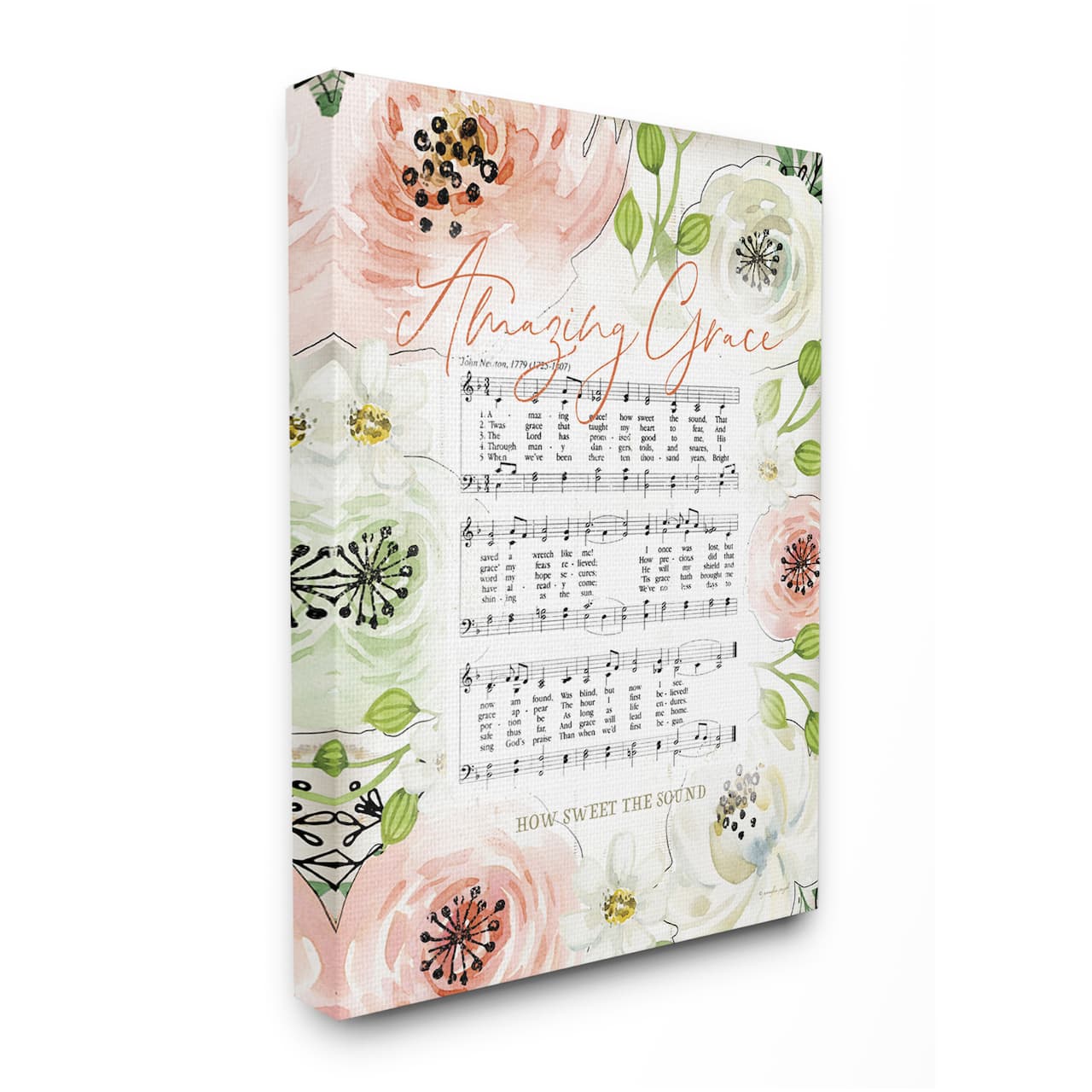 Stupell Industries Amazing Grace Floral Sheet Music Canvas Wall Art
